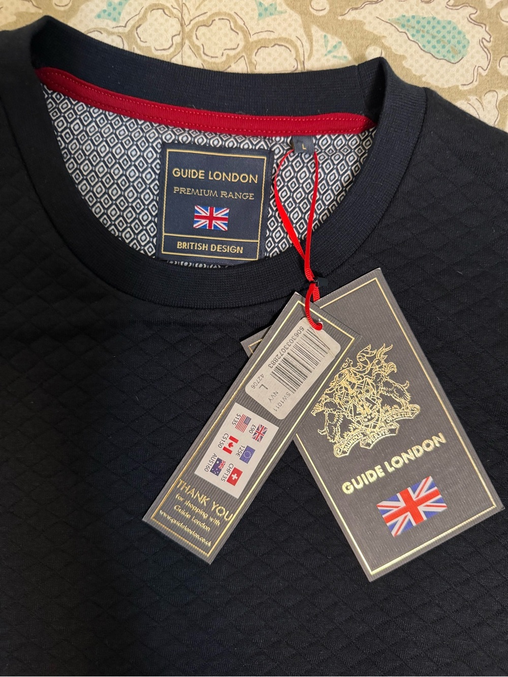 Guide London Premium Range Men’s Large Jumper Pullover Diamond Quilted Navy